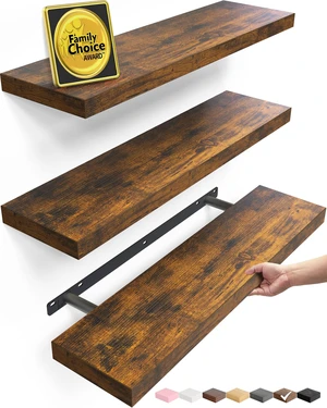 Rustic Brown Floating Shelves 22.5in, 3 Pack, Wall Mount Wood Shelf | Easy Install, 22lbs Max Load, Hidden Bracket, Shelving for Bathroom Bedroom Kitchen Display Storage, Multi-Wall Compatible Rustic Brown Floating Shelves 22.5in, 3 Pack, Wall Mount Wood Shelf | Easy Install, 22lbs Max Load, Hidden Bracket, Shelving for Bathroom Bedroom Kitchen Display Storage, Multi-Wall Compatible