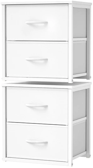 2-Pack Stackable Storage Drawers (4 Drawers Total), White Closet Organizer with Wooden Top & Metal Frame, Freestanding or Stackable Dresser for Bedroom, Living Room, Under Bed 2-Pack Stackable Storage Drawers (4 Drawers Total), White Closet Organizer with Wooden Top & Metal Frame, Freestanding or Stackable Dresser for Bedroom, Living Room, Under Bed