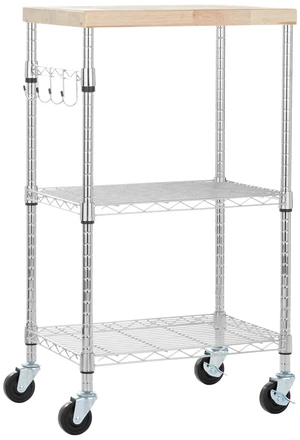 Portable Kitchen 3-Tier Storage Rack on Caster Wheels with Adjustable 2 Shelves, 175 Pound Capacity, 21 x 15 x 36.7 inches (LxWxH), Wood/Chrome Portable Kitchen 3-Tier Storage Rack on Caster Wheels with Adjustable 2 Shelves, 175 Pound Capacity, 21 x 15 x 36.7 inches (LxWxH), Wood/Chrome
