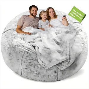 Bean Bag Chair Cover, Big Round Lazy Sofa Bed Cover for Adults (No Filler) | Soft fluffy PV velvet cover feels cozy and is machine washable. Perfect for living room, bedroom, or balcony. 6ft snow grey Bean Bag Chair Cover, Big Round Lazy Sofa Bed Cover for Adults (No Filler) | Soft fluffy PV velvet cover feels cozy and is machine washable. Perfect for living room, bedroom, or balcony. 6ft snow grey