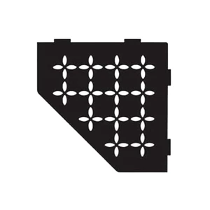 Pentagonal Corner Shelf, 3/32" Thick Anchoring Tabs | Ideal for Tiled Walls, Floral Design, Aluminum Material, Matte Black Finish - SES2D5MGS Pentagonal Corner Shelf, 3/32" Thick Anchoring Tabs | Ideal for Tiled Walls, Floral Design, Aluminum Material, Matte Black Finish - SES2D5MGS