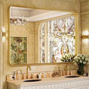Bathroom Mirror 30"x48", Gold Gorgeous Deep Frame Wall Mirror | Modern Round Corners Bathroom Vanity Mirror over Sink, Hanging or Leaning Horizontally or Vertically for Bedroom, Living Room Bathroom Mirror 30"x48", Gold Gorgeous Deep Frame Wall Mirror | Modern Round Corners Bathroom Vanity Mirror over Sink, Hanging or Leaning Horizontally or Vertically for Bedroom, Living Room