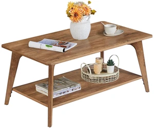 Coffee Table, 2-Tier Center Table with Storage, Tapered Legs | Curved Transitions, Easy to Assemble, for Living Room, 21.7 x 39.4 x 17.7 Inches, Honey Brown, MAEZO Collection ULCT249K01 Coffee Table, 2-Tier Center Table with Storage, Tapered Legs | Curved Transitions, Easy to Assemble, for Living Room, 21.7 x 39.4 x 17.7 Inches, Honey Brown, MAEZO Collection ULCT249K01
