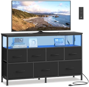 Dresser with App-Controlled LED Lights, 7 Fabric Drawers Dresser | Chest of Drawers with Open Shelf & Charging Station, TV Stand for Bedroom, Ink Black, BELLAH Collection ULGS733BH02S Dresser with App-Controlled LED Lights, 7 Fabric Drawers Dresser | Chest of Drawers with Open Shelf & Charging Station, TV Stand for Bedroom, Ink Black, BELLAH Collection ULGS733BH02S