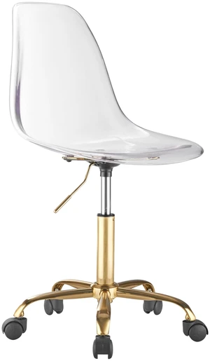 Clear Acrylic Rolling Office Desk Chair,Modern Ergonomic Swivel Task Chair with Gold Legs & Casters Clear Acrylic Rolling Office Desk Chair,Modern Ergonomic Swivel Task Chair with Gold Legs & Casters