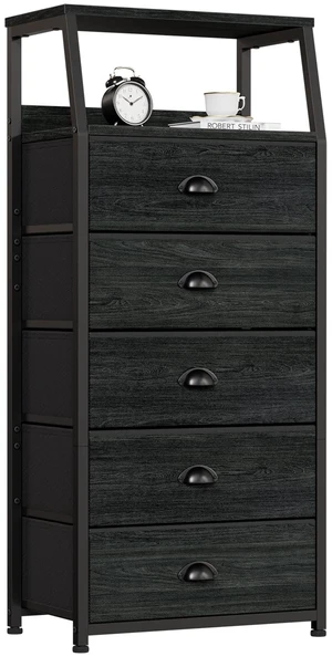 Black Dresser for Bedroom, Fabric Dorm Tall Nightstand | 5 Drawers Chests of drawers, Closet Organizer, Bedside Table Furniture for Living Room, Sturdy Steel Frame, Wood Top Black Dresser for Bedroom, Fabric Dorm Tall Nightstand | 5 Drawers Chests of drawers, Closet Organizer, Bedside Table Furniture for Living Room, Sturdy Steel Frame, Wood Top
