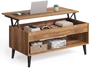 Lift Top Coffee Table with Hidden Storage, Gas Spring | Lift Tabletop Dining Table, Open Storage Shelf, for Living Room, Home Office, Honey Brown, MIRANTA Collection ULCT268KB01S Lift Top Coffee Table with Hidden Storage, Gas Spring | Lift Tabletop Dining Table, Open Storage Shelf, for Living Room, Home Office, Honey Brown, MIRANTA Collection ULCT268KB01S