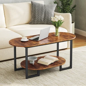 Coffee Table for Living Room, Oval Small Coffee Table with 2-Tier Open Storage Shelf, Industrial Cocktail Tea Table, Wooden Desktop Center Table, Farmhouse, Home Office, Rustic Brown BF09KF01 Coffee Table for Living Room, Oval Small Coffee Table with 2-Tier Open Storage Shelf, Industrial Cocktail Tea Table, Wooden Desktop Center Table, Farmhouse, Home Office, Rustic Brown BF09KF01