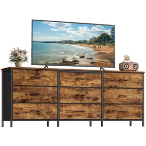 Dresser with 9 Fabric Drawers, TV Stand for TVs Up to 70 Inches | Wide Dresser, Chest of Drawers for Bedroom and Living Room, Rustic Brown and Ink Black, BELLAH Collection ULGS233KD02S Dresser with 9 Fabric Drawers, TV Stand for TVs Up to 70 Inches | Wide Dresser, Chest of Drawers for Bedroom and Living Room, Rustic Brown and Ink Black, BELLAH Collection ULGS233KD02S