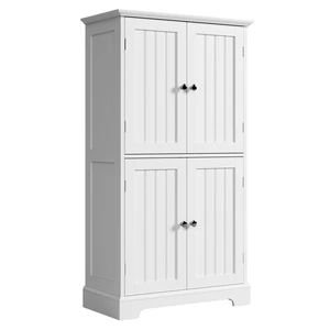 Bathroom Floor Cabinet with Adjustable Shelves | Bathroom Storage Cabinet, 4 Doors, Freestanding Cupboard for Living Room, White Bathroom Floor Cabinet with Adjustable Shelves | Bathroom Storage Cabinet, 4 Doors, Freestanding Cupboard for Living Room, White