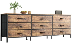 63 Inch Dresser for Bedroom, Dresser for Closet with 9 Fabric Drawers, Large TV Stand for 55, 65, 70 Inch TV, Entertainment Center with Storage, Wide Long Chest of Drawers, Rustic Brown 63 Inch Dresser for Bedroom, Dresser for Closet with 9 Fabric Drawers, Large TV Stand for 55, 65, 70 Inch TV, Entertainment Center with Storage, Wide Long Chest of Drawers, Rustic Brown
