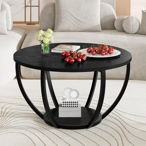 Round Coffee Table,Accent Center Table for Living Room,Black | Wooden 2-Tier Circle Coffee Tables with Storage Shelves,Sofa Table for Home Office Round Coffee Table,Accent Center Table for Living Room,Black | Wooden 2-Tier Circle Coffee Tables with Storage Shelves,Sofa Table for Home Office