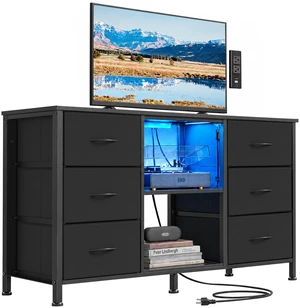 TV Stand for TVs Up to 55 Inches, 6 Fabric Drawers, 2 Shelves | Dresser for Bedroom, Living Room, Chest of Drawers, Modern, Ink Black, BELLAH Collection ULGS032B101S TV Stand for TVs Up to 55 Inches, 6 Fabric Drawers, 2 Shelves | Dresser for Bedroom, Living Room, Chest of Drawers, Modern, Ink Black, BELLAH Collection ULGS032B101S
