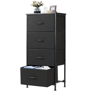 Night Stand with 4 Fabric Drawers, Bedside Table for Bedroom | Night Stand with Removable Bins, Steel Frame Wood Top, Small Dresser for Bedroom Closet Night Stand with 4 Fabric Drawers, Bedside Table for Bedroom | Night Stand with Removable Bins, Steel Frame Wood Top, Small Dresser for Bedroom Closet