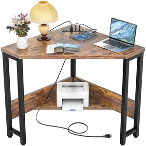 Corner Small Desk with Outlets Corner Table for Small Space Industrial Computer Desk with USB Ports Triangle Desk with Storage for Home Office, Workstation, Living Room, Bedroom, Rustic Corner Small Desk with Outlets Corner Table for Small Space Industrial Computer Desk with USB Ports Triangle Desk with Storage for Home Office, Workstation, Living Room, Bedroom, Rustic