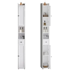 Narrow Bathroom Storage Cabinet with Adjustable Shelves and Drawer | Tall Slim Storage Cabinet, Freestanding Cupboard for Small Spaces, White Narrow Bathroom Storage Cabinet with Adjustable Shelves and Drawer | Tall Slim Storage Cabinet, Freestanding Cupboard for Small Spaces, White