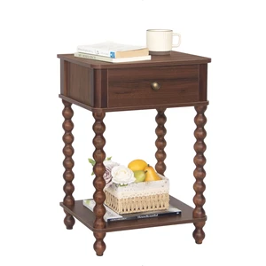 Walnut Nightstand, Small End Table with Storage for Living Room | Wood Bedside Table with Spindle Wood Legs, Side Table with Drawer and Open Shelf for Bedroom, Office, Walnut Brown Walnut Nightstand, Small End Table with Storage for Living Room | Wood Bedside Table with Spindle Wood Legs, Side Table with Drawer and Open Shelf for Bedroom, Office, Walnut Brown