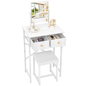 Small Makeup Vanity Desk with Mirror & Chair, 19.7"W Mini Vanity Desk Table Set with Fabric Storage Drawer, Compact Vanity Desk for Kids, Girls, Dressing Table with Chair for Bedroom, White Small Makeup Vanity Desk with Mirror & Chair, 19.7"W Mini Vanity Desk Table Set with Fabric Storage Drawer, Compact Vanity Desk for Kids, Girls, Dressing Table with Chair for Bedroom, White
