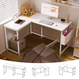 47 Inch Reversible L Shaped Gaming Desk Corner Computer Desk with Storage Bag Home Office Table for Writing Study White 47 Inch Reversible L Shaped Gaming Desk Corner Computer Desk with Storage Bag Home Office Table for Writing Study White