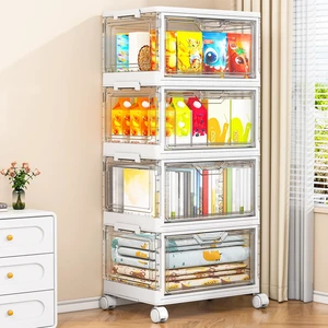 Clear Storage Bins with Lids - 4 Tier 32qt Plastic Stackable Bins | Closet Organizers Box for Bedroom, Living Room, 23 QT Folding Box with Magnetic door Clear Storage Bins with Lids - 4 Tier 32qt Plastic Stackable Bins | Closet Organizers Box for Bedroom, Living Room, 23 QT Folding Box with Magnetic door
