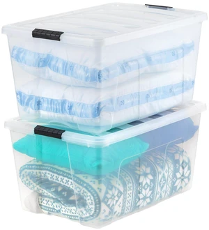 2-Pack 94 Quart Storage Bins with Lids, Clear | Transparent design makes contents easy to find. Ideal for holiday décor, bulky items, and long-term storage. Nestable design 2-Pack 94 Quart Storage Bins with Lids, Clear | Transparent design makes contents easy to find. Ideal for holiday décor, bulky items, and long-term storage. Nestable design