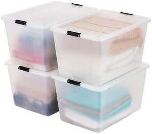 4-Pack 55 Quart Clip Box with Latching Lid | 21.88"L x 15.31"W x 15.5"H, Clear storage bin with secure latching lid, Stackable organizer for household storage 4-Pack 55 Quart Clip Box with Latching Lid | 21.88"L x 15.31"W x 15.5"H, Clear storage bin with secure latching lid, Stackable organizer for household storage