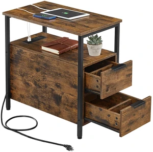 Side End Table with Charging Station, Slim Nightstand with Storage | Narrow Bedside Table With Drawers, for Living Room, Bedroom, 23.6 x 11.8 x 24 Inches, Rustic Brown and Ink Black Side End Table with Charging Station, Slim Nightstand with Storage | Narrow Bedside Table With Drawers, for Living Room, Bedroom, 23.6 x 11.8 x 24 Inches, Rustic Brown and Ink Black