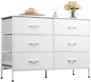 Dresser for Bedroom with 6 Fabric Drawers, White | Closet Dresser, Metal Frame, Wooden Top, Fabric Dresser for Closet, Living Room, Hallway Dresser for Bedroom with 6 Fabric Drawers, White | Closet Dresser, Metal Frame, Wooden Top, Fabric Dresser for Closet, Living Room, Hallway