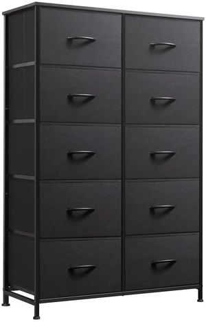 Tall Dresser for Bedroom with 10 Drawers, Black | 10 Drawers, Fabric Dresser for Closet, Storage Tower with Cabinet, Metal Frame Tall Dresser for Bedroom with 10 Drawers, Black | 10 Drawers, Fabric Dresser for Closet, Storage Tower with Cabinet, Metal Frame
