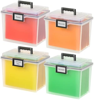 WeatherPro Portable File Box Organizer, 19 Qt. 4-Pack, Clear | Store and transport letter size files, documents and records with weather resistant protection and secure latching WeatherPro Portable File Box Organizer, 19 Qt. 4-Pack, Clear | Store and transport letter size files, documents and records with weather resistant protection and secure latching