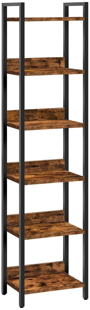 Bookshelf, 6-Tier Bookcase, Standing Book Shelf for Small Space, Storage Shelf Organizer, for Living Room, Bedroom, Study, Balcony, Rustic Brown and Black BKHR6601 Bookshelf, 6-Tier Bookcase, Standing Book Shelf for Small Space, Storage Shelf Organizer, for Living Room, Bedroom, Study, Balcony, Rustic Brown and Black BKHR6601