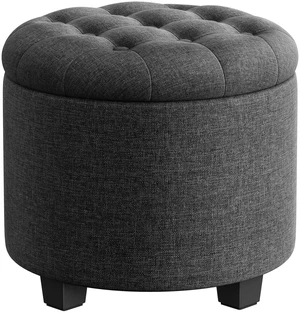 Round Ottoman with Storage, Vanity Stool, Linen-Look Fabric | Upholstered Foot Stool, 17.7 x 17.7 x 17.5 Inches, Removable Lid, Easy Assembly, Slate Gray, MACEO Collection ULOM011G01 Round Ottoman with Storage, Vanity Stool, Linen-Look Fabric | Upholstered Foot Stool, 17.7 x 17.7 x 17.5 Inches, Removable Lid, Easy Assembly, Slate Gray, MACEO Collection ULOM011G01