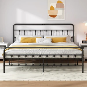 King Metal Bed Frame with Victorian Headboard & Footboard, Black | 14" King Metal Platform Frame, Heavy Duty Steel Slat Support, Noise Free, No Box Spring Needed, Easy Disassembly & Transport King Metal Bed Frame with Victorian Headboard & Footboard, Black | 14" King Metal Platform Frame, Heavy Duty Steel Slat Support, Noise Free, No Box Spring Needed, Easy Disassembly & Transport