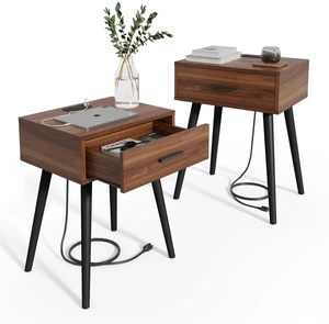 Nightstands Set of 2,Mid Century Bedside Table with Charging Station | Walnut Side Table with Drawer Storage, Modern End Table with Solid Pine Wood Legs,Night Stand for Bedroom Living Room office Nightstands Set of 2,Mid Century Bedside Table with Charging Station | Walnut Side Table with Drawer Storage, Modern End Table with Solid Pine Wood Legs,Night Stand for Bedroom Living Room office