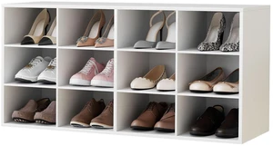 Shoe Storage Bench, Cubby Shoe Rack with 12 Cubbies, 3-Tier Wood Shoe Rack Organizer, Shoe Organizer Cabinet for Entryway, Hallway, Closet and Garage, White Shoe Storage Bench, Cubby Shoe Rack with 12 Cubbies, 3-Tier Wood Shoe Rack Organizer, Shoe Organizer Cabinet for Entryway, Hallway, Closet and Garage, White