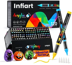 120 Colors Acrylic Paint Markers, 3X Large Capacity Flexible Tip Paint Pens | Long-lasting Acrylic Markers with Ink Control,Flexible 16mm Brush Tip for Rock, Wood, Paper, Ceramic,Canvas, Art DIY Gift 120 Colors Acrylic Paint Markers, 3X Large Capacity Flexible Tip Paint Pens | Long-lasting Acrylic Markers with Ink Control,Flexible 16mm Brush Tip for Rock, Wood, Paper, Ceramic,Canvas, Art DIY Gift