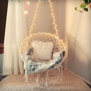Hanging Chair for Bedroom Hammock Chair Swing with Lights and Hardware Kits Holds up to 550Lbs Macrame Swing Chair Hanging Cotton Rope for Patio, Deck, Garden - Cushion Not Included Hanging Chair for Bedroom Hammock Chair Swing with Lights and Hardware Kits Holds up to 550Lbs Macrame Swing Chair Hanging Cotton Rope for Patio, Deck, Garden - Cushion Not Included
