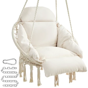 Hanging Chair, Boho Swing Chair with Large, Thick Cushion | Hammock Chair, Holds up to 264 lb, Accessories Included, Cream White, SOGNIA Collection, UGDC042M01V3 Hanging Chair, Boho Swing Chair with Large, Thick Cushion | Hammock Chair, Holds up to 264 lb, Accessories Included, Cream White, SOGNIA Collection, UGDC042M01V3