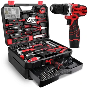 276-Piece Tool Set Kit with 12V Cordless Power Drill (Red Black) | Professional tool kit with storage case for homeowners, DIY and handymen; ideal for home repairs, assembly and maintenance. 276-Piece Tool Set Kit with 12V Cordless Power Drill (Red Black) | Professional tool kit with storage case for homeowners, DIY and handymen; ideal for home repairs, assembly and maintenance.