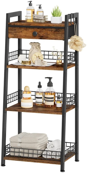 4-Tier Bathroom Ladder Shelf with Storage Drawer, Rustic Brown | Bathroom Table Stand for Small Spaces, Bathroom Storage for Living Room, Bedroom, Kitchen, Bathroom Organizer Standing Shelf 4-Tier Bathroom Ladder Shelf with Storage Drawer, Rustic Brown | Bathroom Table Stand for Small Spaces, Bathroom Storage for Living Room, Bedroom, Kitchen, Bathroom Organizer Standing Shelf
