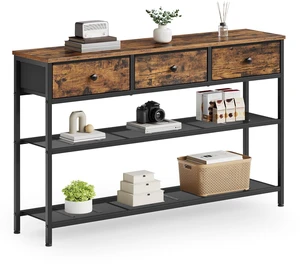 Console Table with 3 Fabric Drawers, Narrow Entryway Furniture | Narrow Console Table with Storage, 44.8 x 11.8 x 31 inch, Storage Shelves, Rustic Brown, BELLAH Collection ULGS014K101 Console Table with 3 Fabric Drawers, Narrow Entryway Furniture | Narrow Console Table with Storage, 44.8 x 11.8 x 31 inch, Storage Shelves, Rustic Brown, BELLAH Collection ULGS014K101