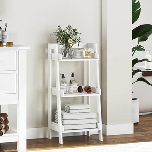 Bathroom Ladder Shelf, 3-Tier Small Storage Rack, White | Protected Ledge, 2 Built-In Handles, FSC-Certified Wood, Freestanding Display Shelf for Bathrooms, Bedrooms and Living Rooms Bathroom Ladder Shelf, 3-Tier Small Storage Rack, White | Protected Ledge, 2 Built-In Handles, FSC-Certified Wood, Freestanding Display Shelf for Bathrooms, Bedrooms and Living Rooms