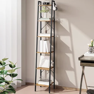 Ladder Shelf, Bookshelf, Freestanding Corner Storage Shelf | Bookcase with 2 Hooks for Office, Living Room, Kitchen, Bedroom, Industrial, 11.8"D x 13.4"W x 72.8"H, Rustic Brown BC13301B Ladder Shelf, Bookshelf, Freestanding Corner Storage Shelf | Bookcase with 2 Hooks for Office, Living Room, Kitchen, Bedroom, Industrial, 11.8"D x 13.4"W x 72.8"H, Rustic Brown BC13301B