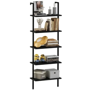 Ladder Shelf Open 5-Tier Bookshelf Wall-Mounted Black Wood Bookcase Storage Rack Open Industrial Modern Plant Stand Utility Organizer Bookcase Metal Frame Furniture Office Bedroom Ladder Shelf Open 5-Tier Bookshelf Wall-Mounted Black Wood Bookcase Storage Rack Open Industrial Modern Plant Stand Utility Organizer Bookcase Metal Frame Furniture Office Bedroom