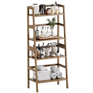 Ladder Shelf, 4-Tier Bamboo Bookshelf, Freestanding Open Display Storage Rack, Space Saving Flower Plant Display Stand for Bathroom Living Room, Walnut Ladder Shelf, 4-Tier Bamboo Bookshelf, Freestanding Open Display Storage Rack, Space Saving Flower Plant Display Stand for Bathroom Living Room, Walnut