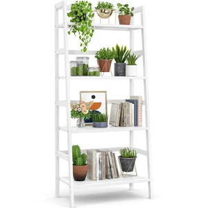White Ladder Shelf, Bamboo 4-Tier Bookshelf & Bookcase Organizer | 49.2 Freestanding Open Display Storage Shelves, Wooden Plant Stand Rack for Small Space, Bathroom, Living Room, Bedroom White Ladder Shelf, Bamboo 4-Tier Bookshelf & Bookcase Organizer | 49.2 Freestanding Open Display Storage Shelves, Wooden Plant Stand Rack for Small Space, Bathroom, Living Room, Bedroom