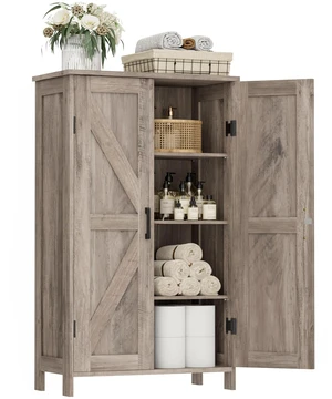 43.3" H Farmhouse Bathroom Storage Cabinet with Adjustable Shelves | Freestanding Storage Cabinet with Barn Doors for Bathroom, Kitchen, Living Room, Dining Room & Entryway, Greige 43.3" H Farmhouse Bathroom Storage Cabinet with Adjustable Shelves | Freestanding Storage Cabinet with Barn Doors for Bathroom, Kitchen, Living Room, Dining Room & Entryway, Greige