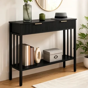 39.4" Console Table with 2 Drawers, Fluted Black Entryway Table | Narrow Long Entry Table with Storage Shelf, Sofa Table for Entryway, Living Room, Foyer, Hallway, Office, Black CTHB5101 39.4" Console Table with 2 Drawers, Fluted Black Entryway Table | Narrow Long Entry Table with Storage Shelf, Sofa Table for Entryway, Living Room, Foyer, Hallway, Office, Black CTHB5101
