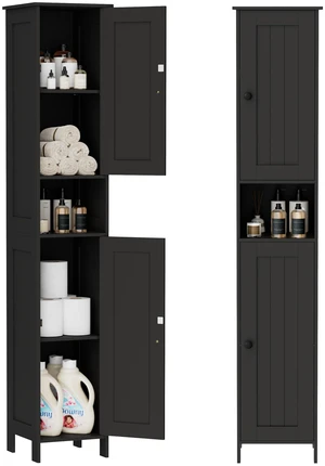 Tall Bathroom Storage Cabinet with 2 Doors, Slim Bathroom Cabinet | Narrow Storage Cabinet with Adjustable Shelves, Reversible Door, Easy Assembly, for Bathroom, Living Room, Black, 11.8''W Tall Bathroom Storage Cabinet with 2 Doors, Slim Bathroom Cabinet | Narrow Storage Cabinet with Adjustable Shelves, Reversible Door, Easy Assembly, for Bathroom, Living Room, Black, 11.8''W