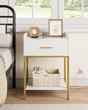Nightstand with Charging Station,3-Tier Modern Bedside Night Stand with Storage Drawer and Shelf,Small End Side Table for Bedroom,Living Room,White Nightstand with Charging Station,3-Tier Modern Bedside Night Stand with Storage Drawer and Shelf,Small End Side Table for Bedroom,Living Room,White